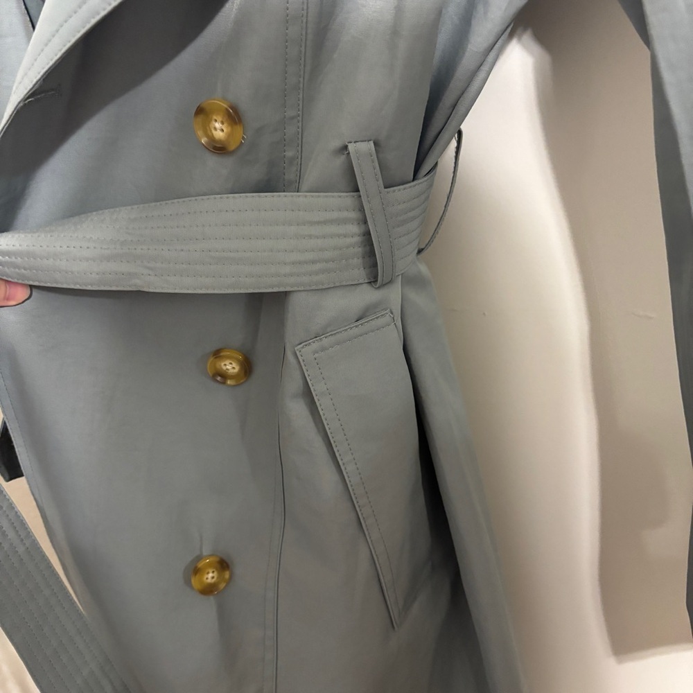 Rachel Zoe dusty sage blue hooded trench coat sz medium - Picture 10 of 14